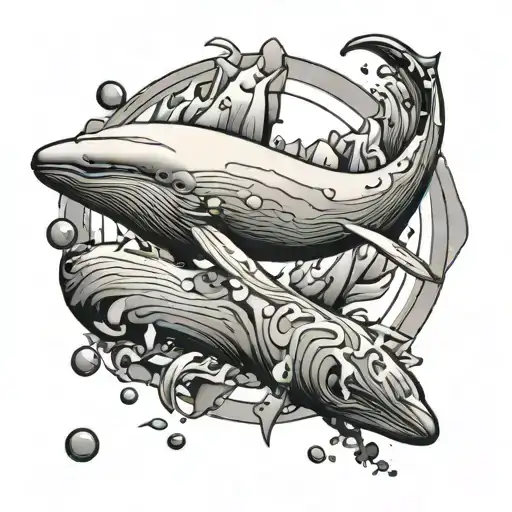 White Whale And Glass Fragments Circle Surrounding