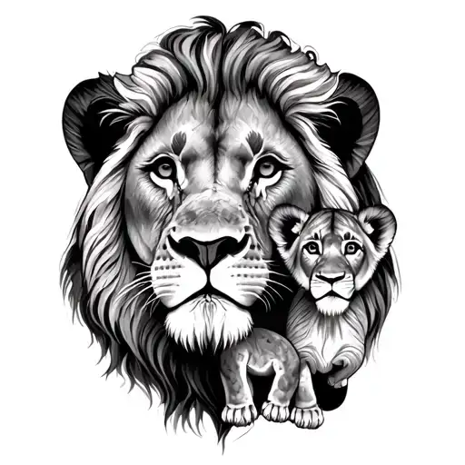 Lion And Cubs Tattoo Design