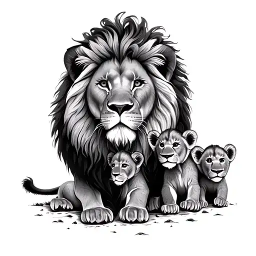 Lion And 2 Cubs Tattoo Design