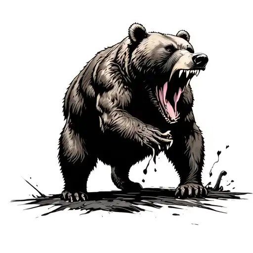 Wounded Bear Growling With Slobber Coming Out