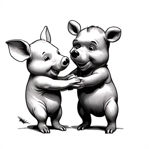 Piglet And Pooh Holding Hands