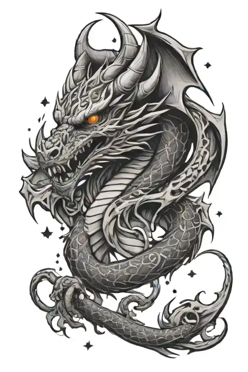 Dragon With Skulls And Stars