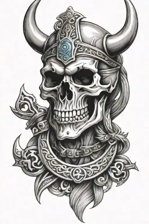 Viking Skull Blue Horns