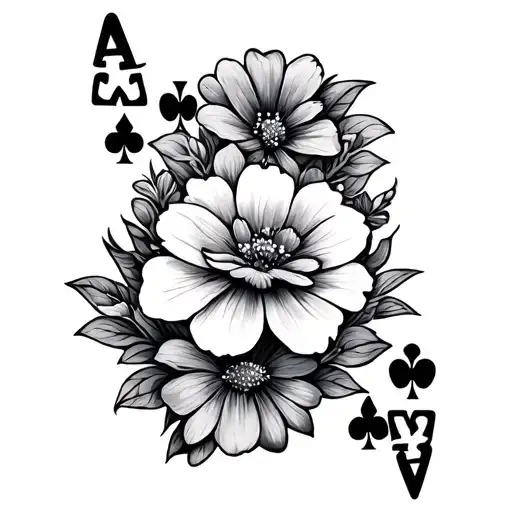 Flowers And Butterflies With A Poker Cards