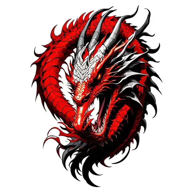 Red And Black Realistic Dragon Wrapped