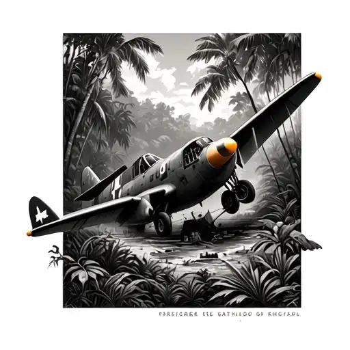 Ww2 Plane Wreck In Jungle Scene