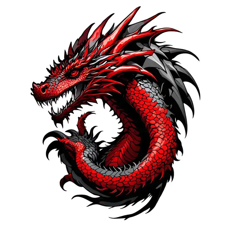 Full Bodied Red And Black Realistic Dragon Wrapped