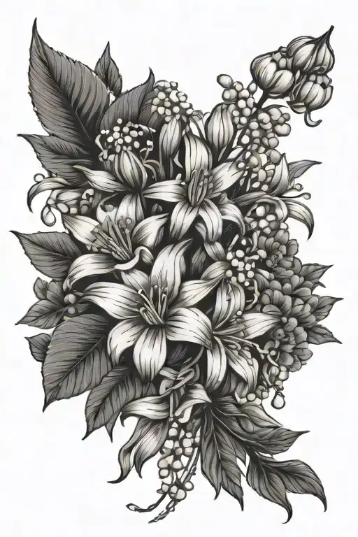 Bouquet Of Flowers With Chrysanthemum And Lily Of The Valley And Daffodils Simple