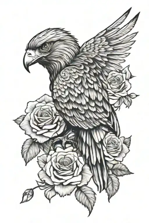 Hawk With Skull In Talons Surrounded By Roses
