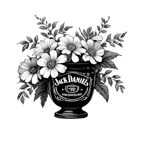 Jack Daniels Vase With Flowers Blooming
