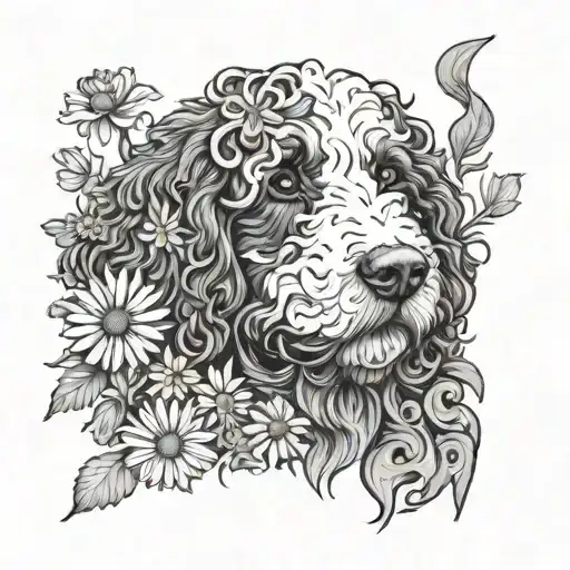 Bernedoodle In A Field Of Daisys
