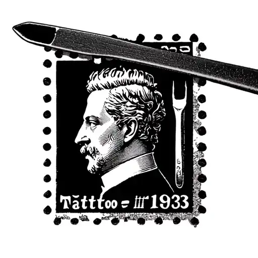A 1933 Stamp Tattoo With A Pair Of Tweezers In The Stamp Instead Of The King's Head