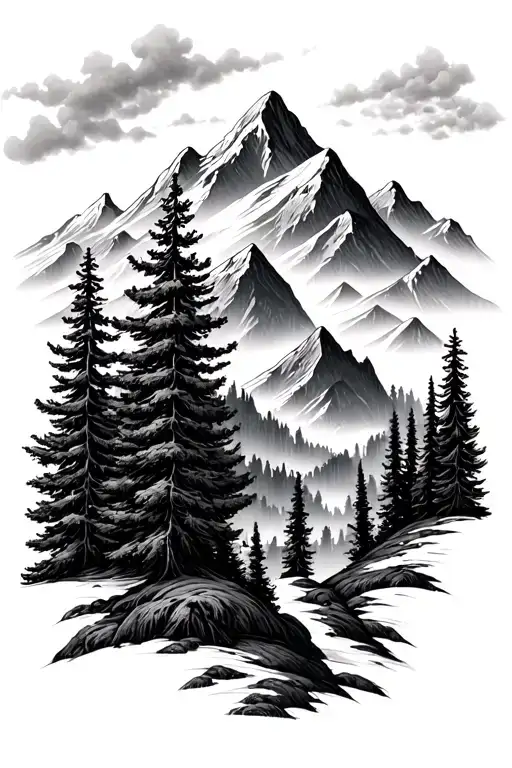 Mountains And Pine Trees