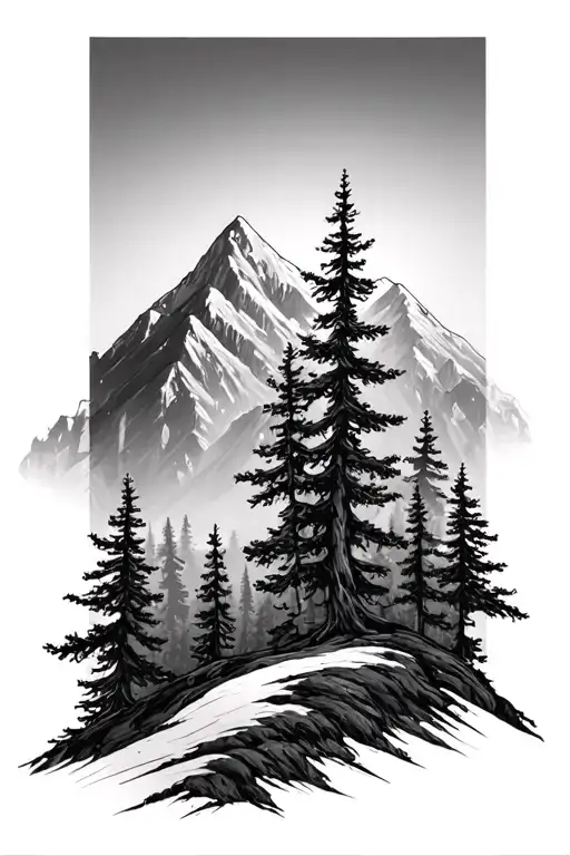 Mountains And Pine Trees Cover Up