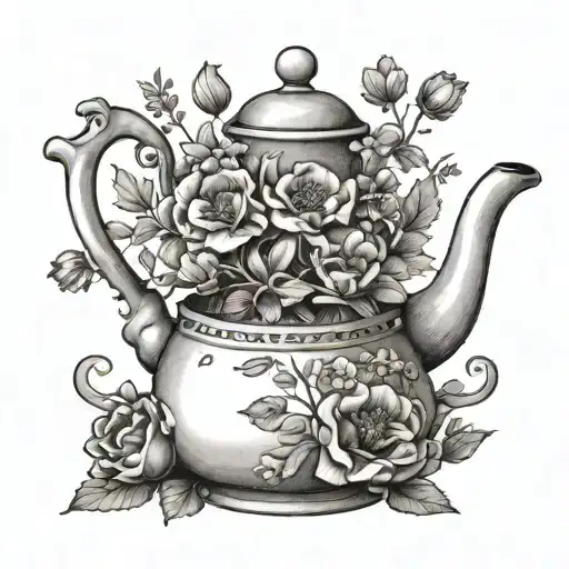 A Portrait Of A Teapot With Clovers And Poppies Growing Out Of It