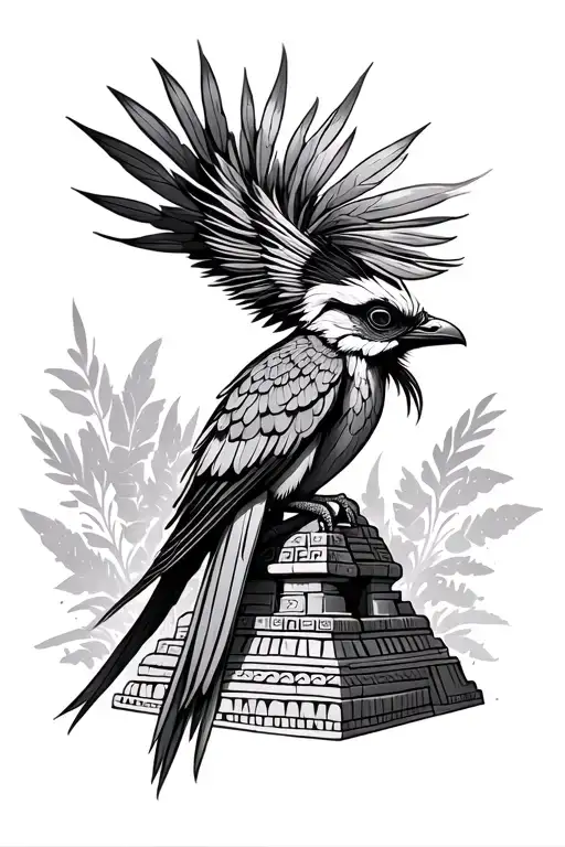Quetzal With Aztec Temple Background