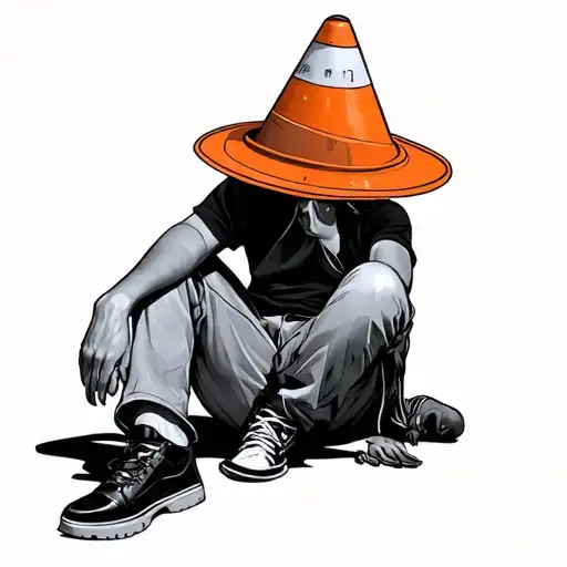 Sitting With Traffic Cone On Head