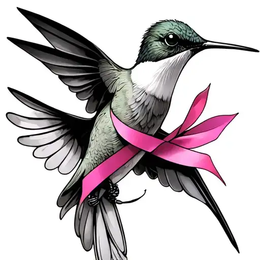 Hummingbird With Cancer Ribbon Wrapped