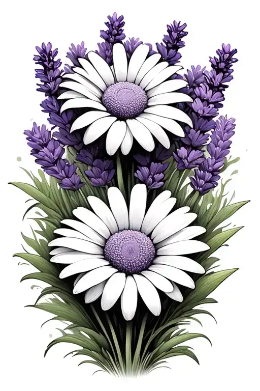 Two Daisies With Lavender Behind It