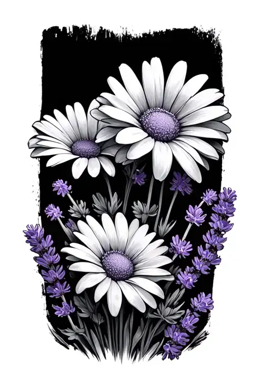 Simple Two Daisies With Lavender Behind It