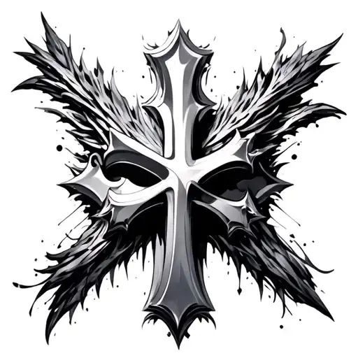 A Silver Cross In The Style Of Cybersigilism