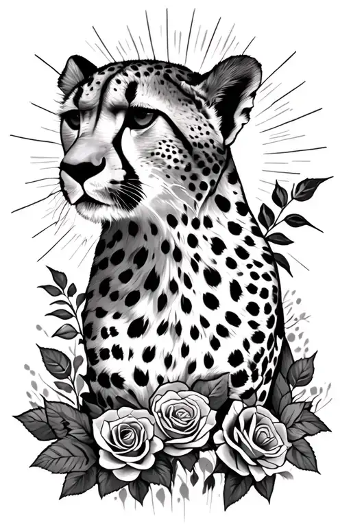Cheetah With Roses And The Sun Rays