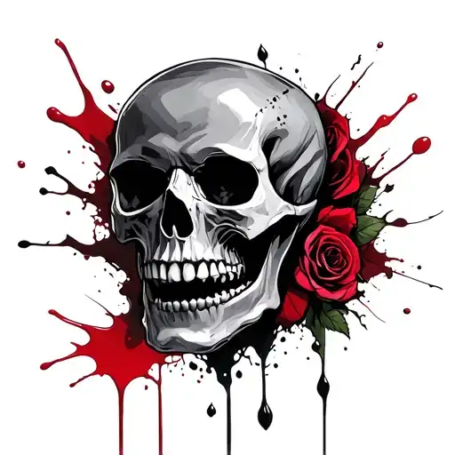 Black And Gray Skull And Blood