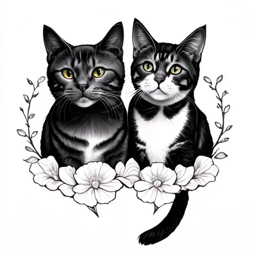 Matching Tattoo For Couple Who Love Cats