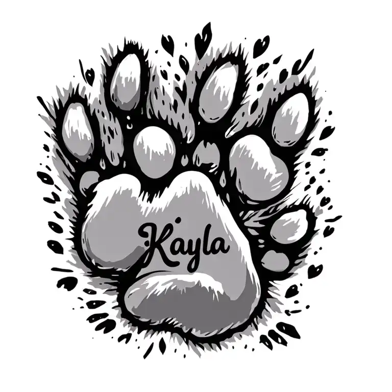 Paw Print Outline With The Name Kayla Inside