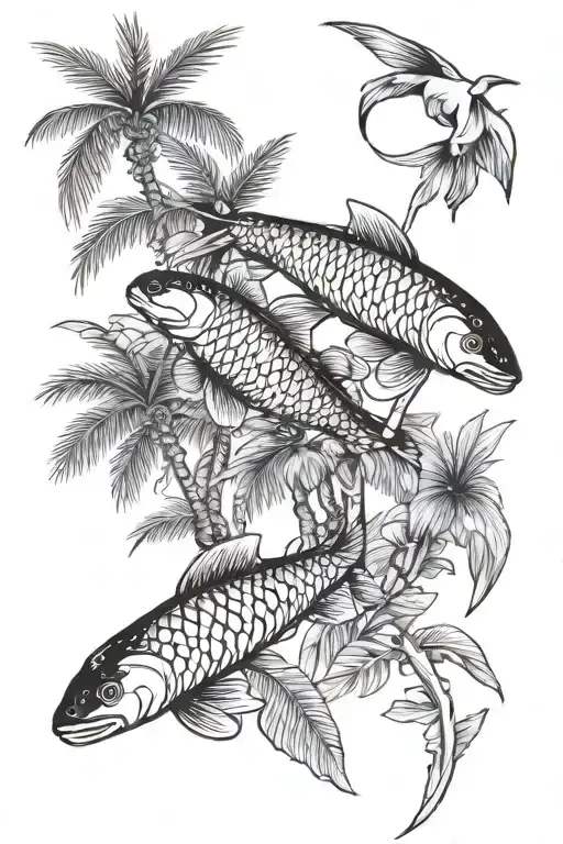 Palm Trees Sunset Tropical Plants Koi Fish Skin