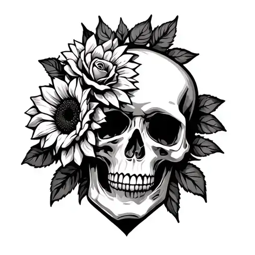 Scroll In Bottle With Rose Sunflower Skull