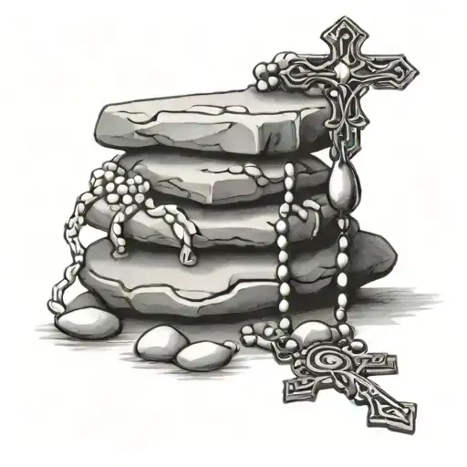 5 Stacked Rocks With Rosary And St Anthony
