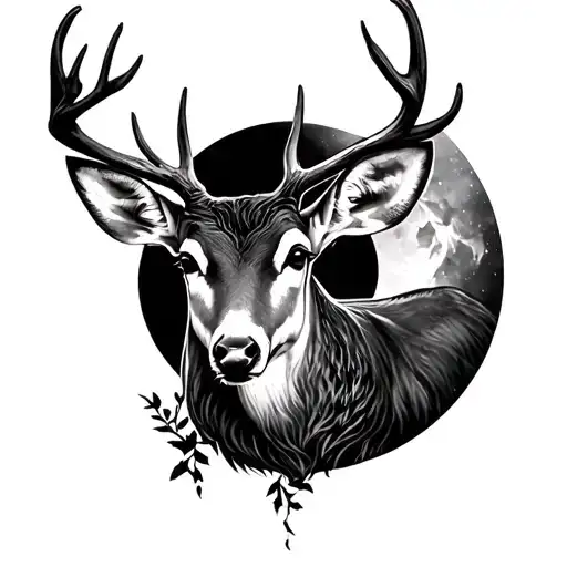 Deer Head Half Moon Surrounded