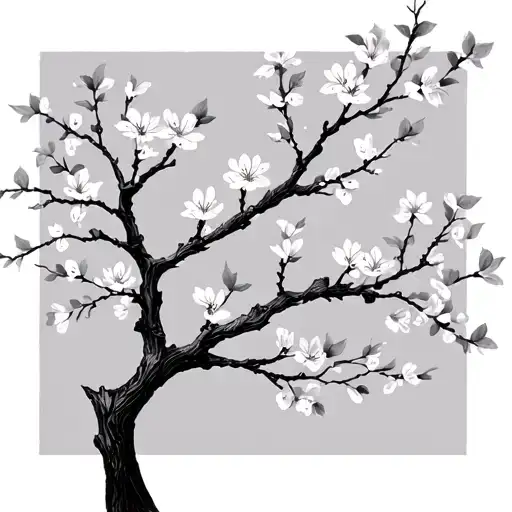 Minimalist Black And Grey Cherry Blossom Tree