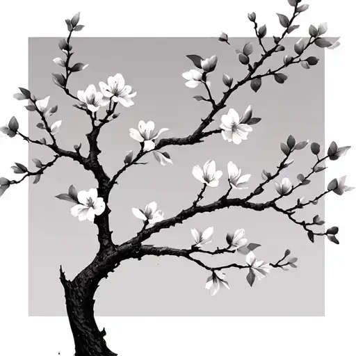 Minimalist Black And Grey Cherry Blossom Tree