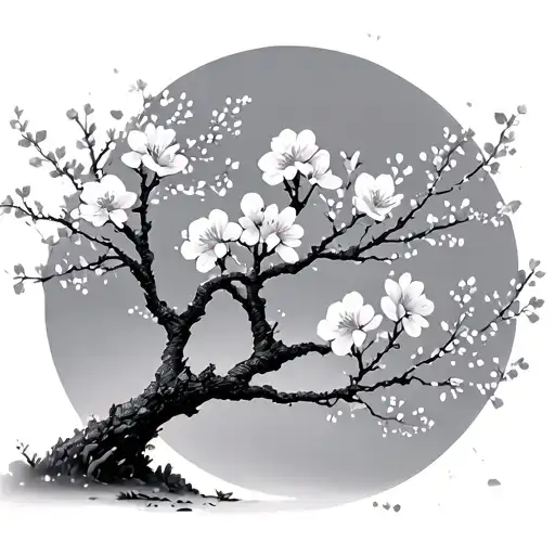 Minimalist Black And Grey Cherry Blossom Tree