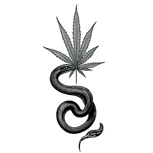 Snake Writhing In The Background Of Marijuana Leaves
