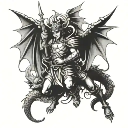 Young St Michael Slaying A Dragon