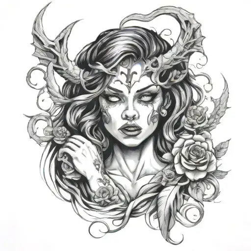 Sexy Demon Woman Surrounded Bye Death