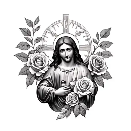 Virgin Mary With Roses And Jesus Christ