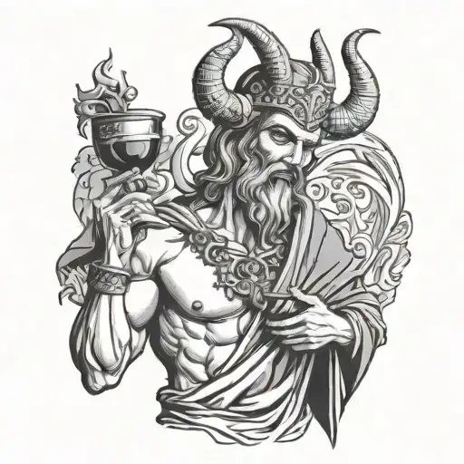 Dioness Greek God Holding Satanic Mask Over One Side Of His Face And The Other Holding Wine