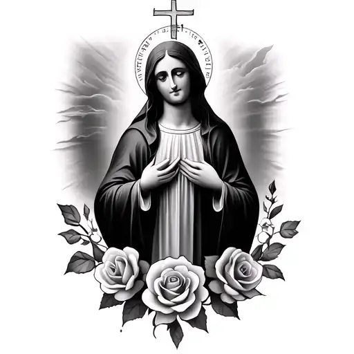 Virgin Mary With Roses On The Bottom And On Top God
