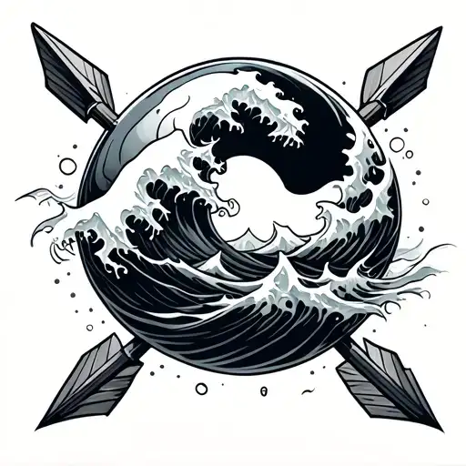 Wave Ball Surrounded By Two Arrows