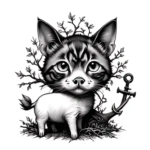 Cat Pig Anchor And Oak Tree
