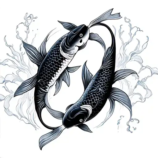 Consellation Of Pisces With Two Koi Fish Line