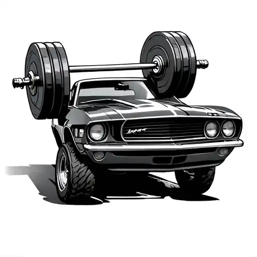 Muscle Car With Weights Representing The Different Aspects