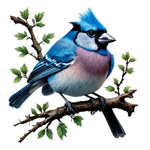 Cardinal And Blue Jay Sitting On Branch