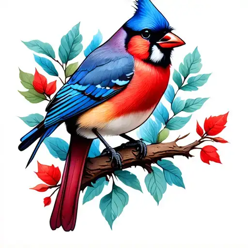 Cardinal And Blue Jay Sitting On Branch