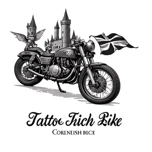 Castle With Pixies And Triumph Bike With A Cornish Flag
