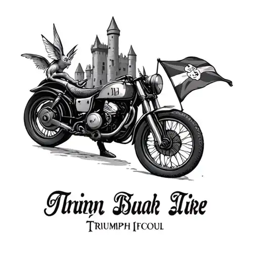 Castle With Pixies And Triumph Bike With A Cornish Flag
